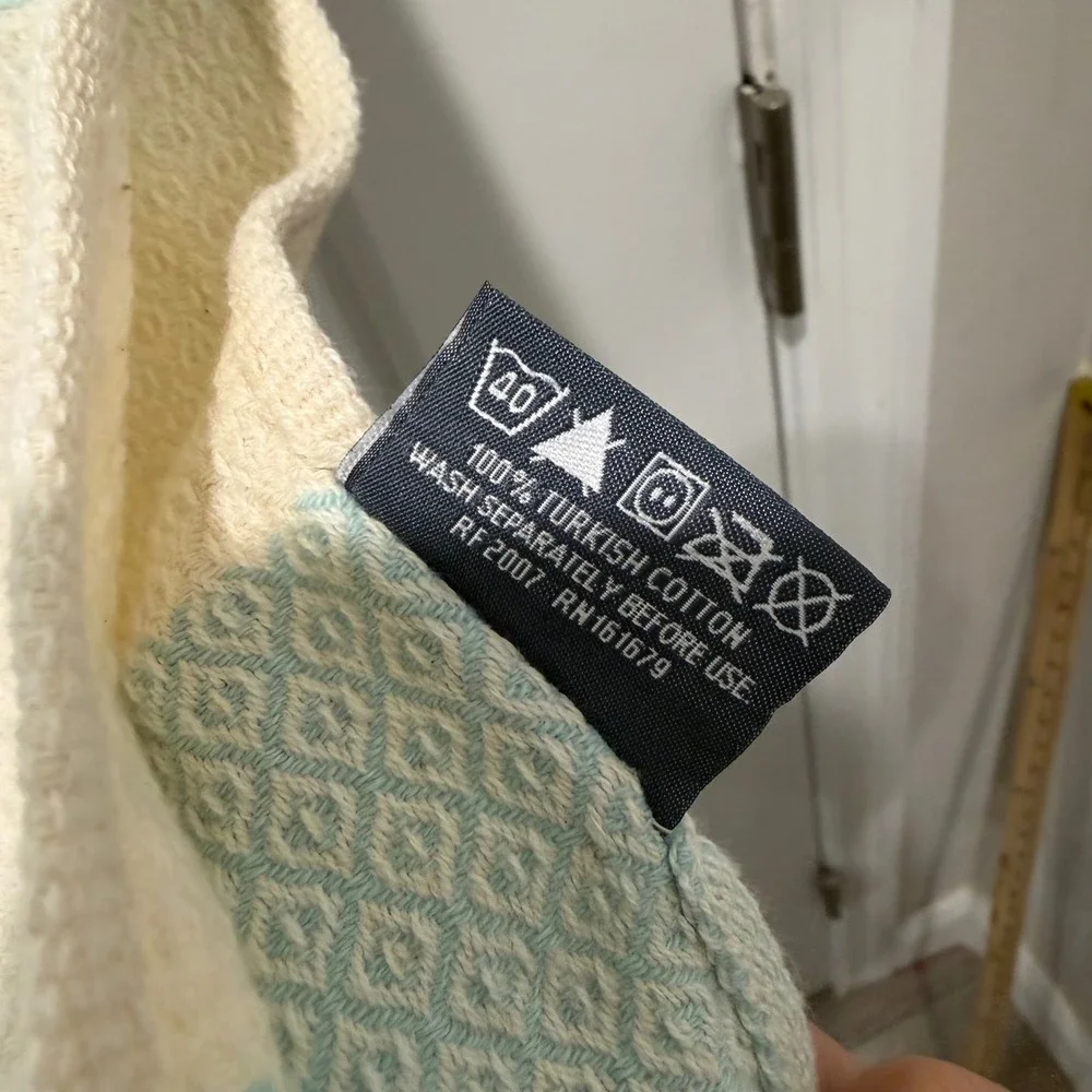 Die Caprie Unisex Hand Towel Set Turkish Cotton Diamond‎ Weave Blue Cream 18x20